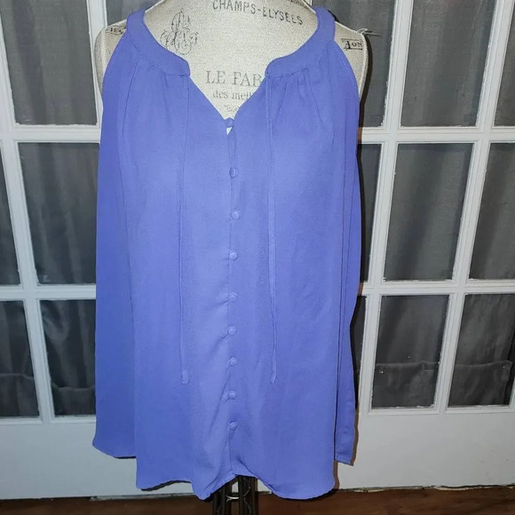 Torrid Womens Purple Georgette Split Tie Neck Tank Top Shirt 2 2X - Picture 1 of 4